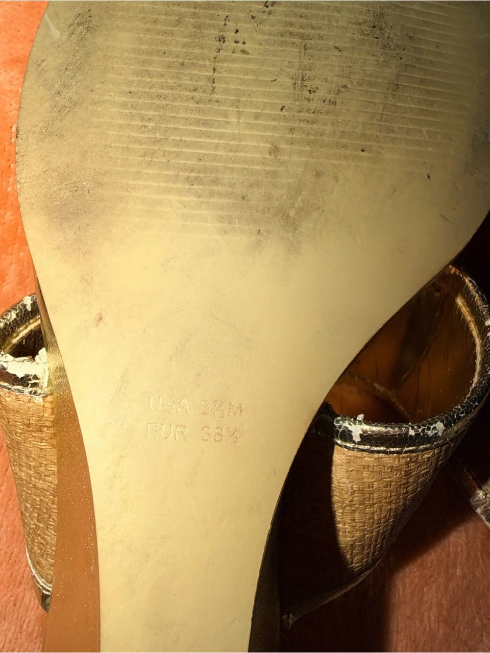 vintage y2k metallic gold - orange jeweled wedge sandals 🧡 touch of nina 8.5 M